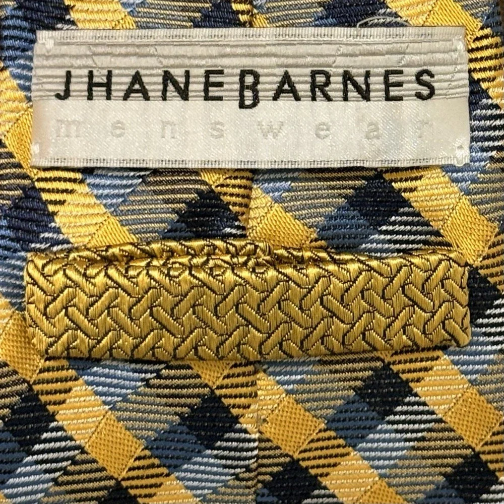 JHane Barnes Blue Yellow Woven Silk Plaid Tie Classic Preppy Colorful
